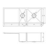 Interchange Uptown 250 Double Bowl Sink with Drainer - 1100 X 450 X 250 Radius Corner